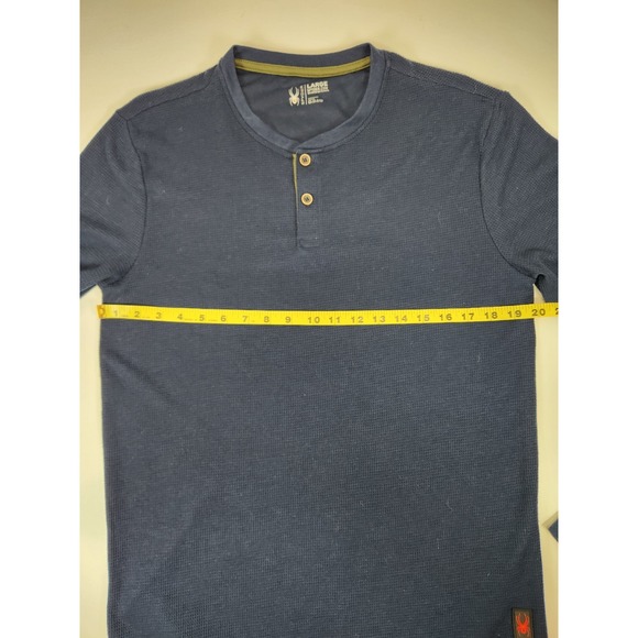 Spyder Shirt Mens Large Blue Waffle Knit Thermal Henley Long Sleeve Base Layer - Picture 8 of 10